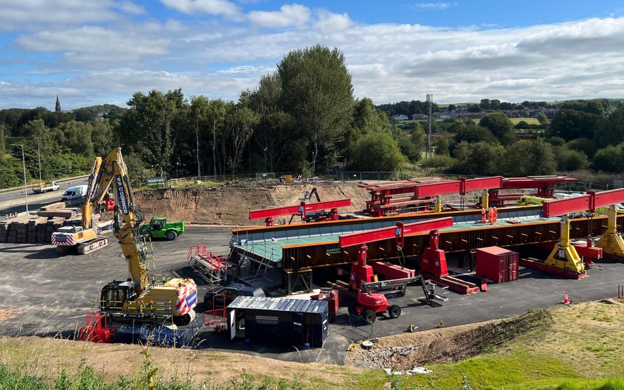 The purpose built worksite where the new bridge is being constructed