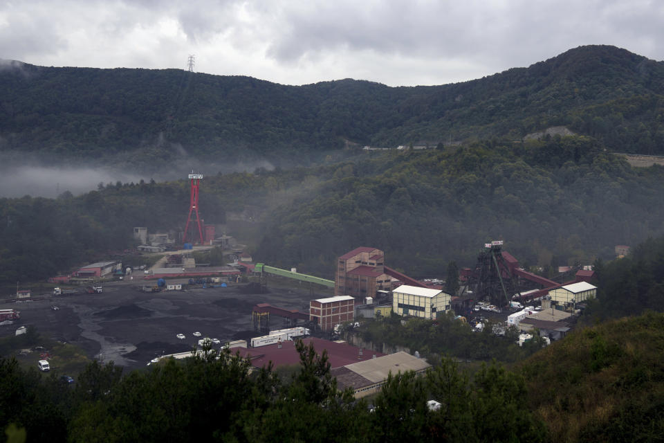 A view of the state-owned TTK Amasra Muessese Mudurlugu coal mine in Amasra, in the Black Sea coastal province of Bartin, Turkey, Sunday, Oct. 16, 2022. (AP Photo/Khalil Hamra)