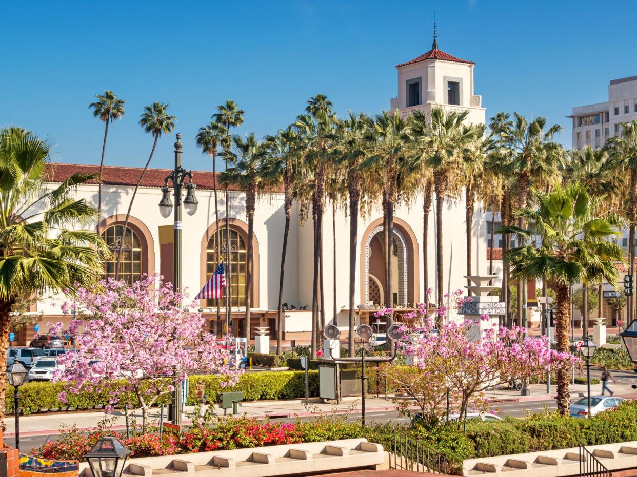 Stock photograph of Union Station in Los Angeles California USA on a Sringtime sunny day.