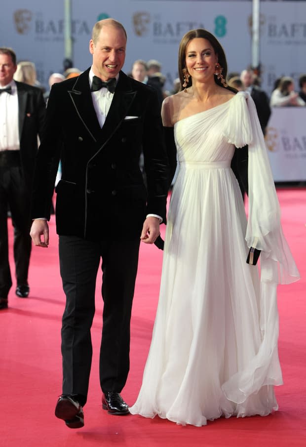 Prince William and Kate Middleton attend the EE BAFTA Film Awards at The Royal Festival Hall on Feb. 19, 2023 in London. The Prince of Wales, President of the British Academy of Film and Television Arts (BAFTA), and the Princess will attend the Awards ceremony before meeting category winners and EE Rising Star Award nominees.<p><a href="https://www.gettyimages.com/detail/1467676456" rel="nofollow noopener" target="_blank" data-ylk="slk:Chris Jackson/Getty Images;elm:context_link;itc:0;sec:content-canvas" class="link ">Chris Jackson/Getty Images</a></p>