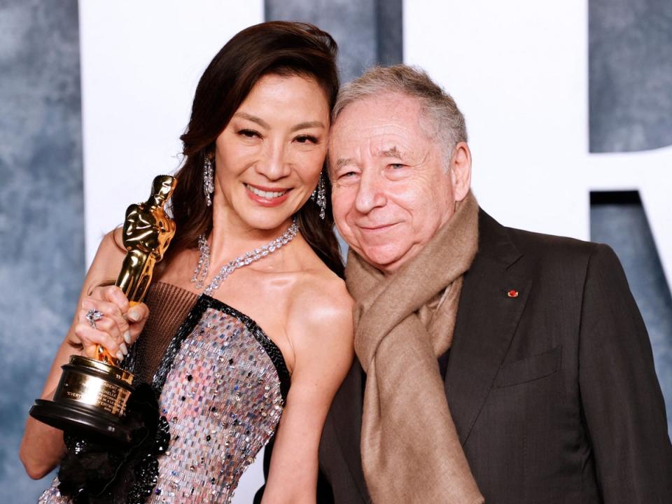 Michelle Yeoh and French motor racing executive Jean Todt attend the Vanity Fair 95th Oscars Party in March 2023 (AFP via Getty Images)