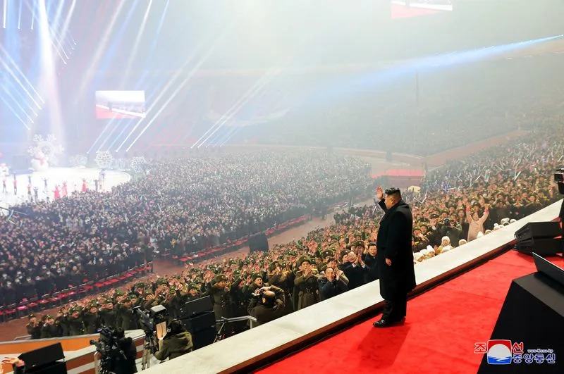 North Korean leader Kim Jong Un attends the 2024 New Year's Grand Performance at the May 1st Stadium in Pyongyang