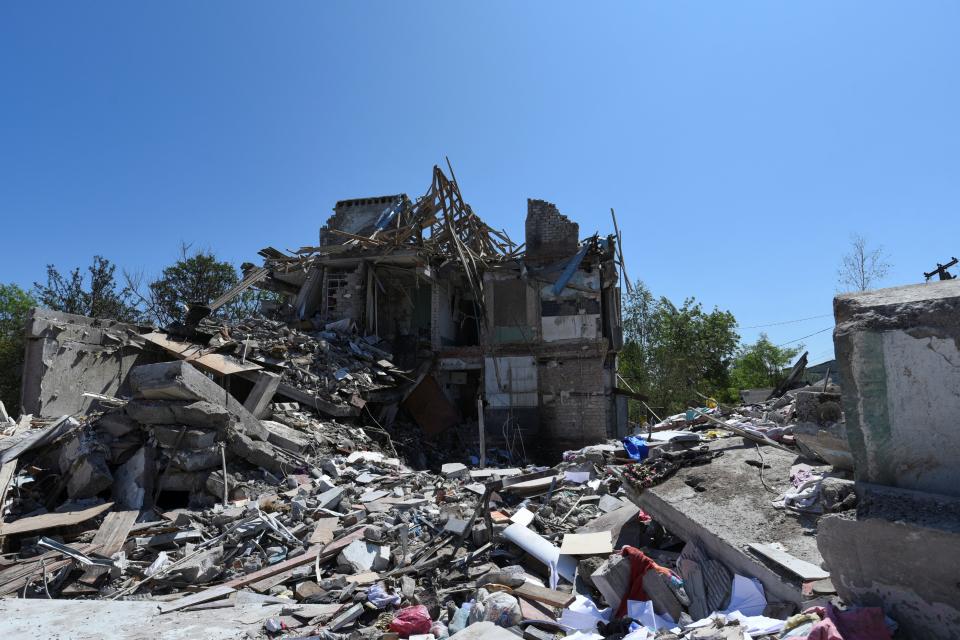 An apartment building heavily damaged by a Russian missile strike, amid Russia’s attack on Ukraine, in the town of Pidhorodnie, outside of Dnipro (REUTERS)