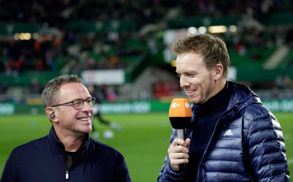 Austria coach Ralf Rangnick with Germany coach Julian Nagelsmann