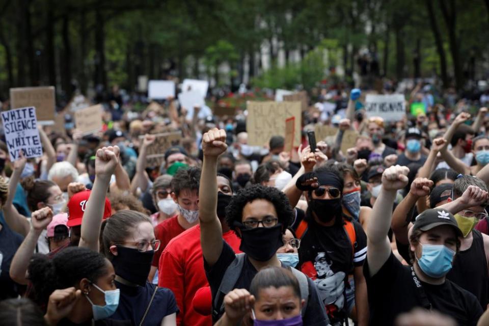 Protestors at a Black Lives Matter demonstration in Brooklyn, New York.