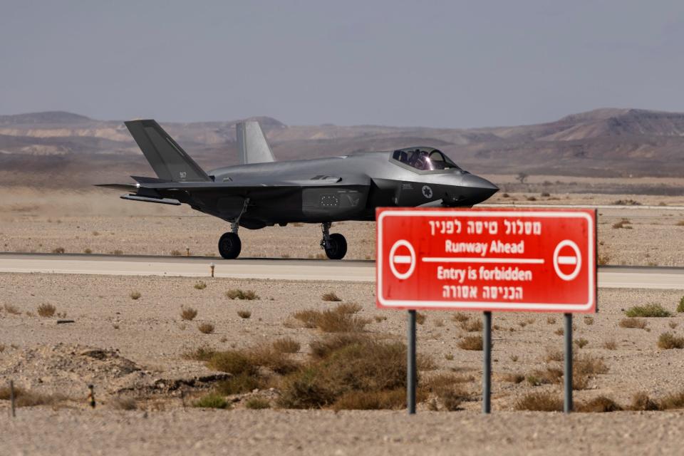 An Israeli F-35 lands during the bi-annual multi-national aerial exercise known as the Blue Flag, at Ovda airbase near Eilat, southern Israel