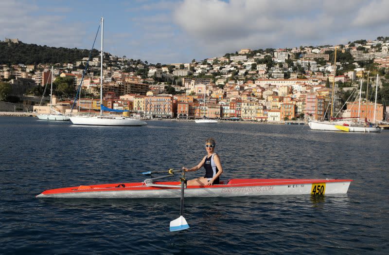 Joelle Svetchine, the president of the rowing team of Villefranche-sur-Mer on the French Riviera, poses in Villefranche-sur-Mer