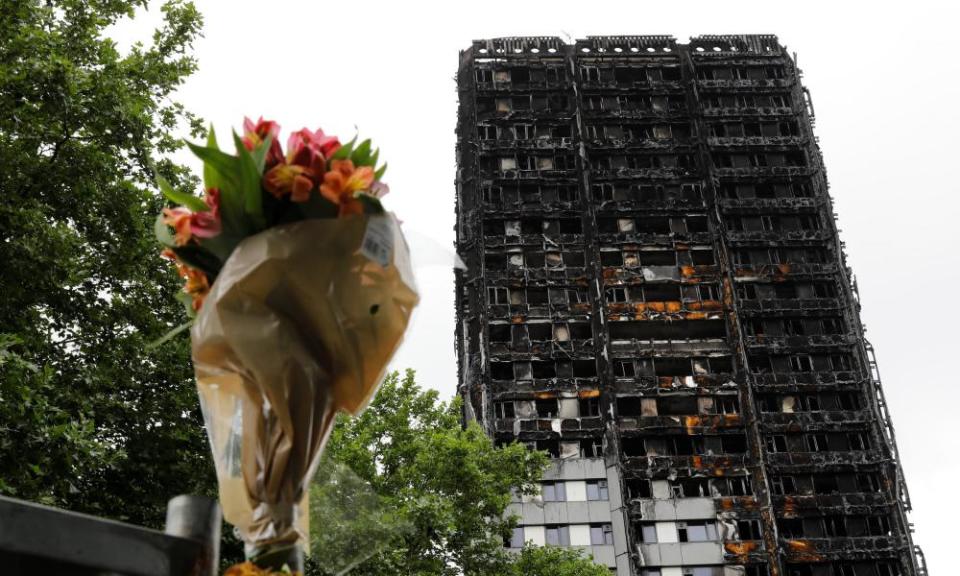 A floral tribute left near the Grenfell Tower in the aftermath of the tragedy. 