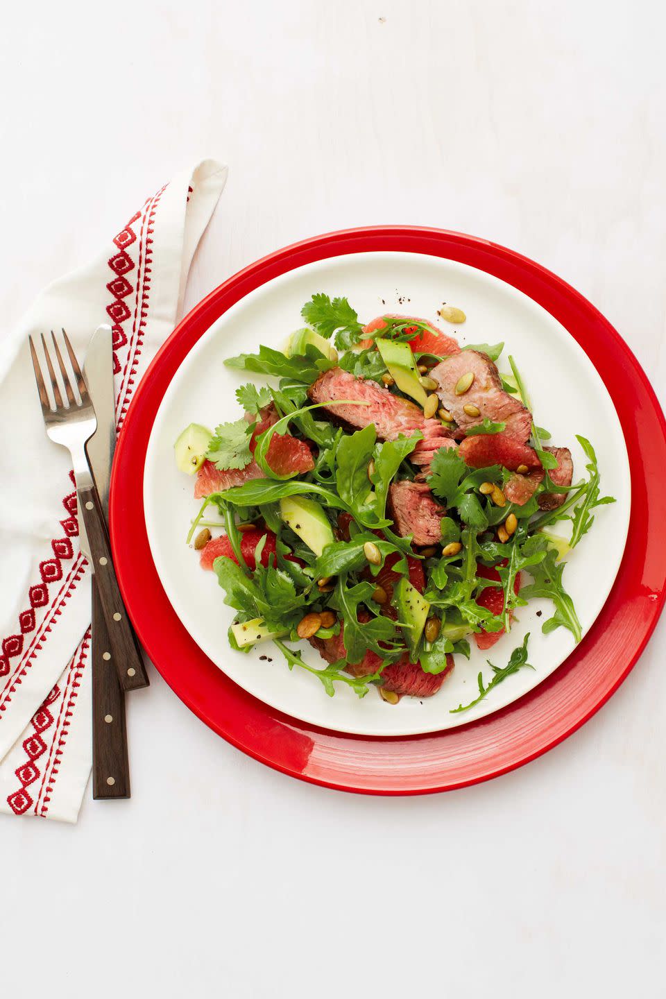 Steak Salad with Arugula, Grapefruit, and Avocados