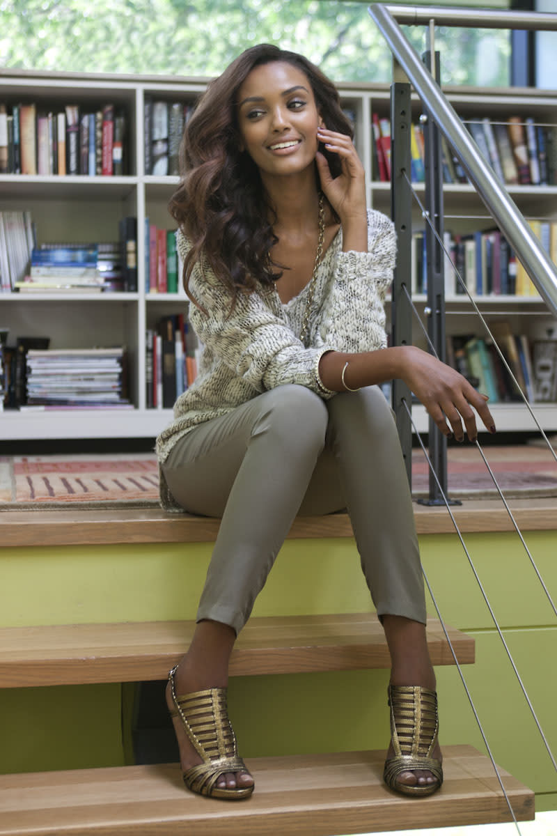 Slouchy sweater + silky pants + sexy heels