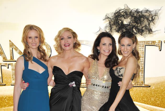 From left: Actors Cynthia Davis, Kim Cattrall, Kristin Davis and Sarah Jessica Parker attend the U.K. premiere of 