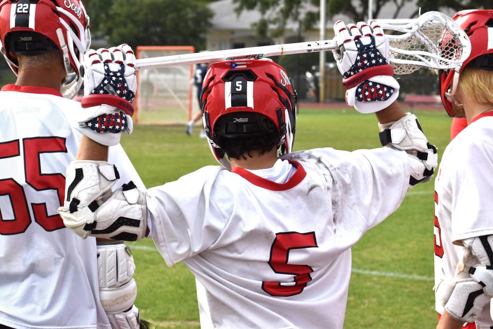 Saint Andrews' Nick Testa watches from the sideline during the second half of the Scots' game against Calvary Christian on April 11, 2024.