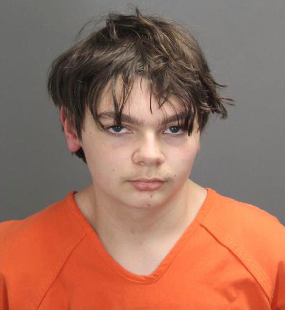 This booking photo released by the Oakland County, Mich., Sheriff's Office shows Ethan Crumbley, 15.
