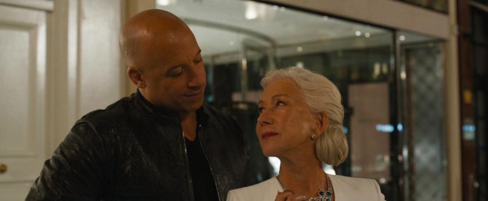 Vin Diesel as Dominic Toretto and Helen Mirren as Queenie in "F9."
