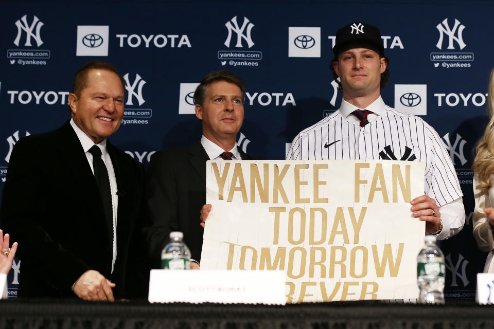 NEW YORK, NEW YORK - DECEMBER 18: Gerrit Cole speaks to the media  at Yankee Stadium during a press conference at Yankee Stadium on December 18, 2019  in New York City. (Photo by Mike Stobe/Getty Images)