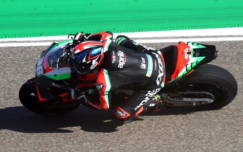 Mandatory Credit: Photo by JAVIER CEBOLLADA/EPA-EFE/REX (10420094h) British MotoGP rider Bradley Smith of Aprilia Racing Team in action during the free training session of the Motorcycling Grand Prix of Aragon at the MotorLand Aragon circuit in Alcaniz, northeastern Spain, 20 September 2019. Motorcycling Grand Prix of Aragon, Alcaniz, Spain - 21 Sep 2019 - Credit: JAVIER CEBOLLADA/EPA-EFE/REX