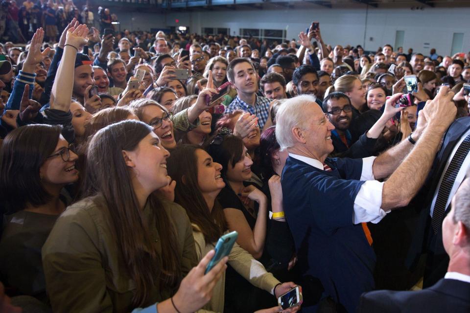 After speaking at a given event, Vice President Joe Biden often likes to work a ropeline to shake hands and greet attendees at events, and &mdash; in this case &mdash; take a selfie with students, following an &ldquo;It&rsquo;s On Us&rdquo; event at the University of Illinois. Urbana, Illinois, April 23,&nbsp;2015.