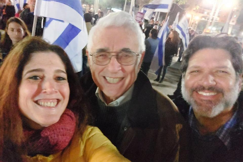 Ilan Troen (centre), Brandeis University professor, with daughter Deborah Shahar Troen Matias and her husband Shlomi Matias (Sourced)