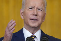 President Joe Biden speaks during a news conference in the East Room of the White House in Washington, Wednesday, Jan. 19, 2022. (AP Photo/Susan Walsh)