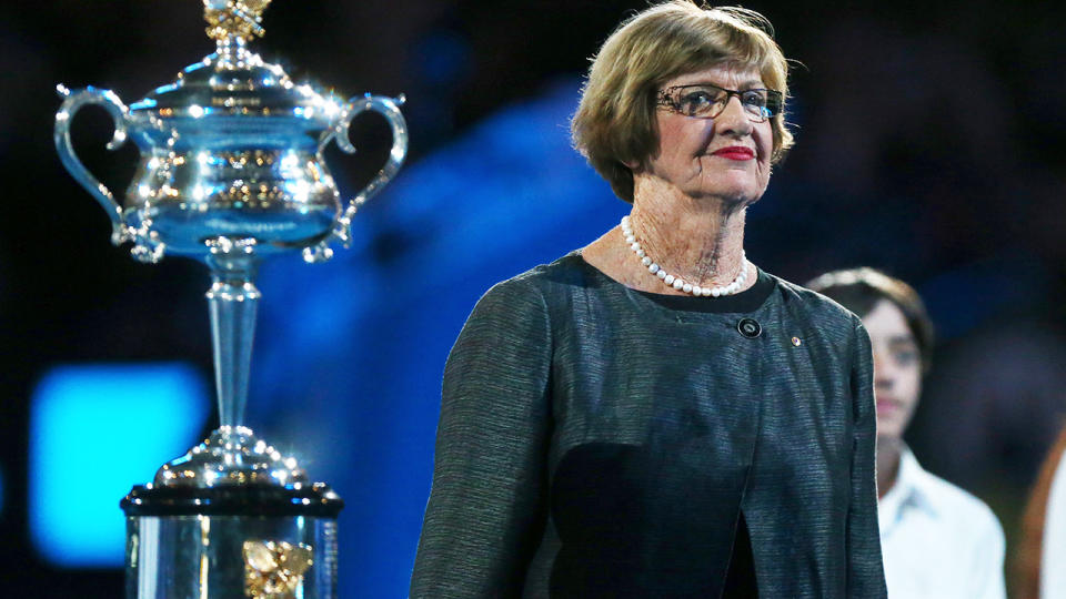 Margaret Court, pictured here with the Daphne Akhurst Memorial Cup at the 2013 Australian Open.