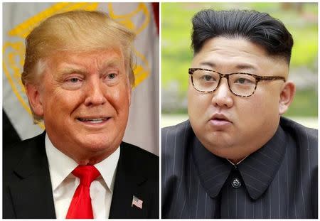 A combination photo shows U.S. President Donald Trump in New York, U.S. September 21, 2017 and North Korean leader Kim Jong Un in this undated photo released by North Korea's Korean Central News Agency (KCNA) in Pyongyang, September 4, 2017. REUTERS/Kevin Lamarque, KCNA/Handout via REUTERS/Files