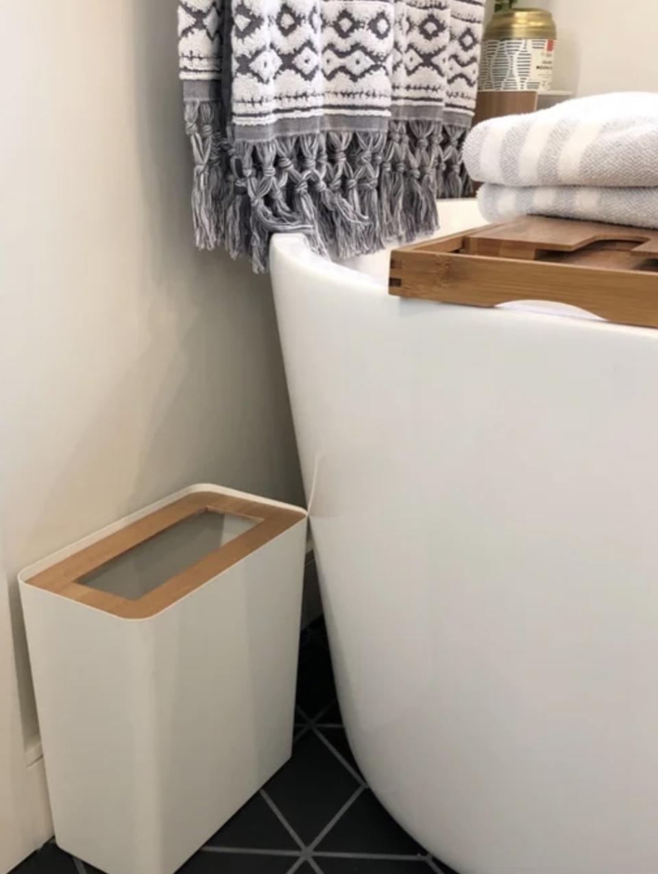 A reviewer's bathroom trash can