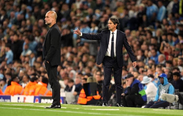 Manchester City manager Pep Guardiola and Inter Milan manager Simone Inzaghi (right) (Martin Rickett/PA)