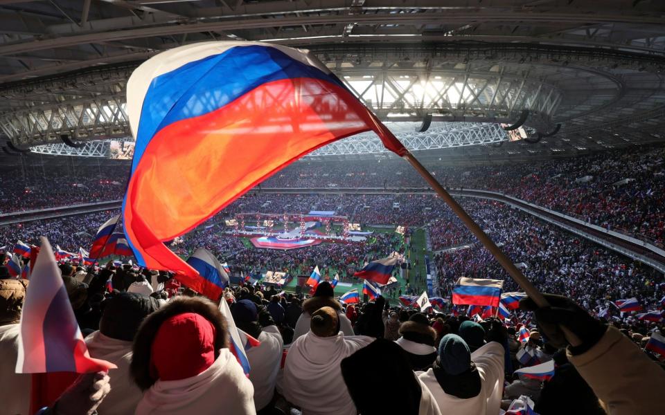 A ‘glory to the defenders of the fatherland’ rally with Russian President Vladimir Putin in February - AP