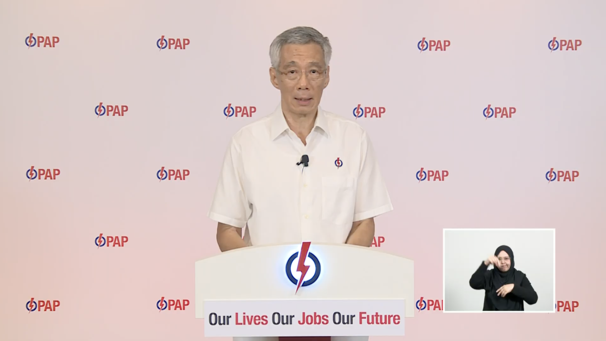 Prime Minister Lee Hsien Loong addresses Singaporeans in a lunchtime online rally on Monday, 6 July 2020, ahead of the country's general election on 10 July. SCREENSHOT: PAP YouTube channel