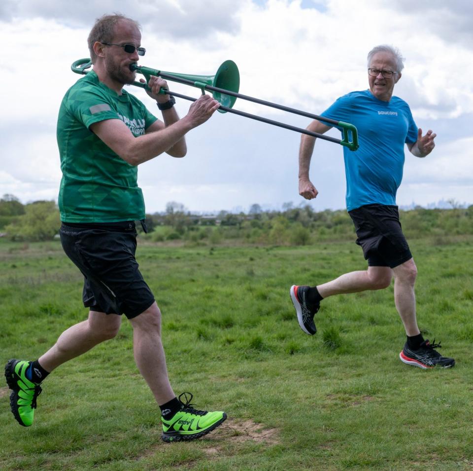 Nathaniel Dye and Jim White running at Hainault Forest