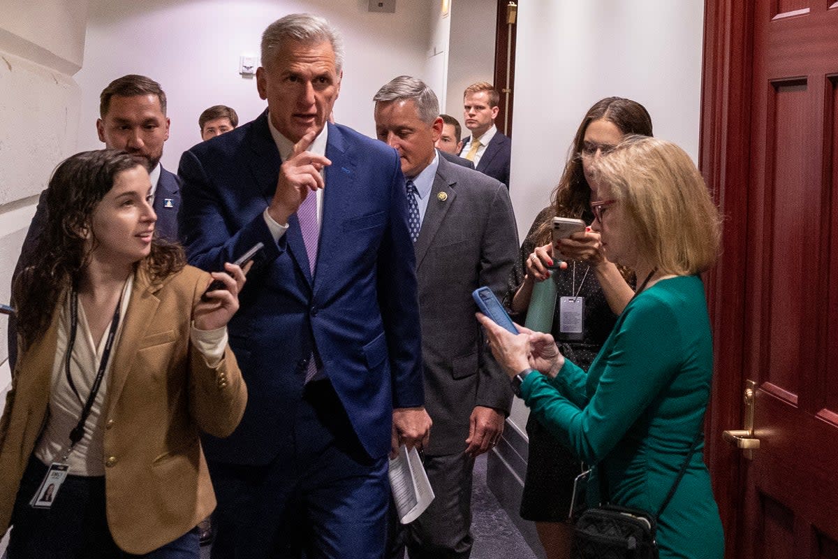 Kevin McCarthy speaks to reporters (Tasos Katopodis/Getty Images)