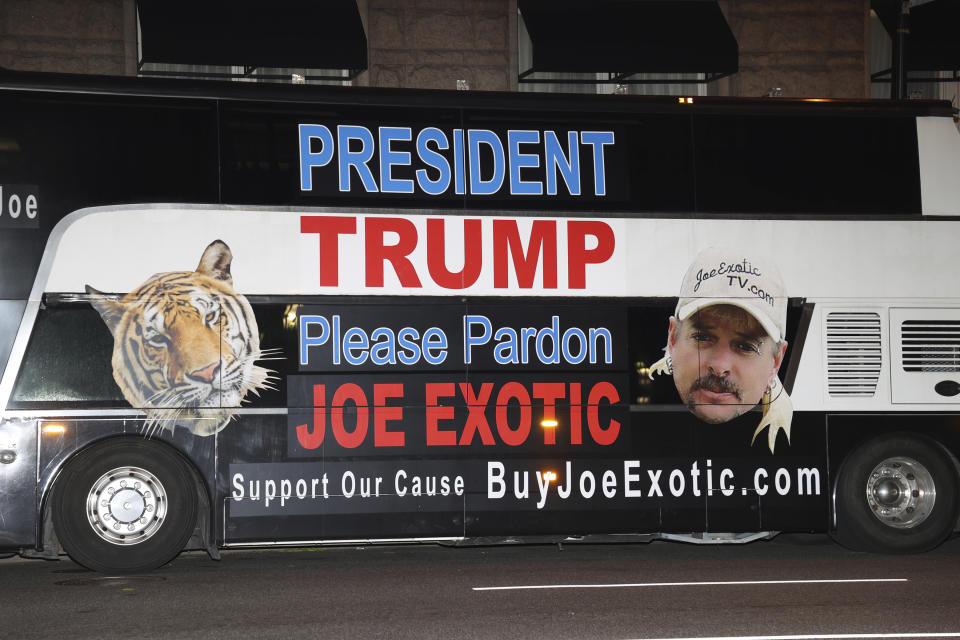 WASHINGTON D.C. - MAY 19: Joe Exotic's legal team arrives in DC tonight in a bus with his likeness with hopes of getting a chance to see President Trump tomorrow morning and receive a pardon for Exotic. May 19, 2020 in Washington, D.C. Credit: mpi34/MediaPunch /IPX