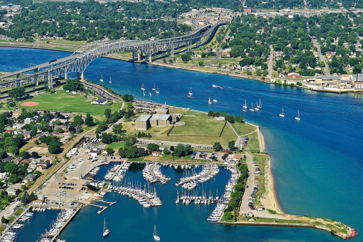 Blue Water Bridge spaning Point Edward & Sarnia Ontario to Port Huron Michigan