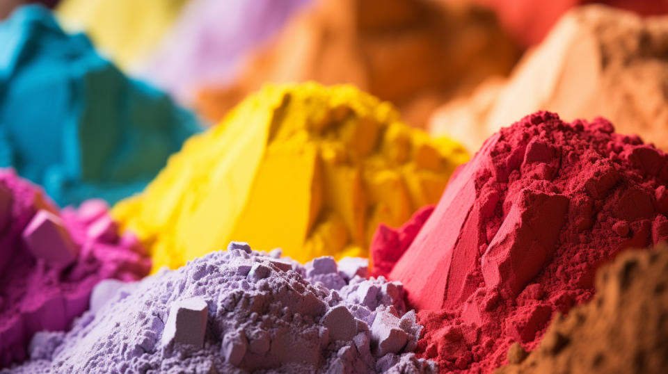 A close-up of a colorful array of spray-dried nutrition powder products.