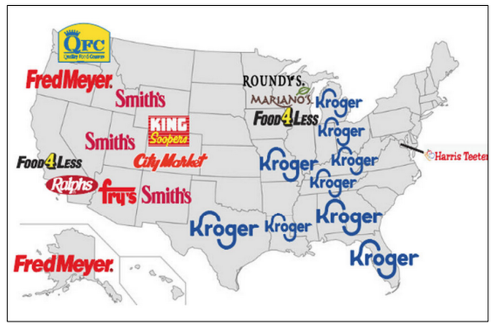 Kroger in 2024 operates more than 2,700 supermarkets and 2,200 pharmacies in 36 states under banners including Kroger, Fred Meyer, Quality Food Center or QFC, Baker’s, City Market, Dillons, Food 4 Less, Foods Co., Fry’s, Gerbes, Harris Teeter, Jay C., King Soopers, Mariano’s, Metro Market, Pay-Less, PIck’n Save, Ralphs, Ruler and Smith’s.