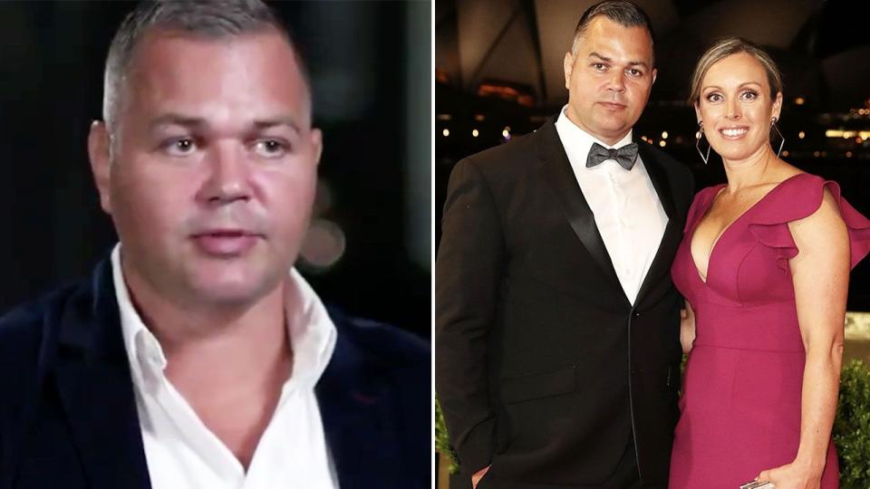 Anthony Seibold is seen here on 60 Minutes and alongside his wife.