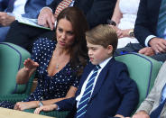 <p>The Duchess of Cambridge with son Prince George in the royal box ahead of the men's Wimbledon singles final between Serbia's Novak Djokovic and Australia's Nick Kyrgios. (Reuters)</p> 