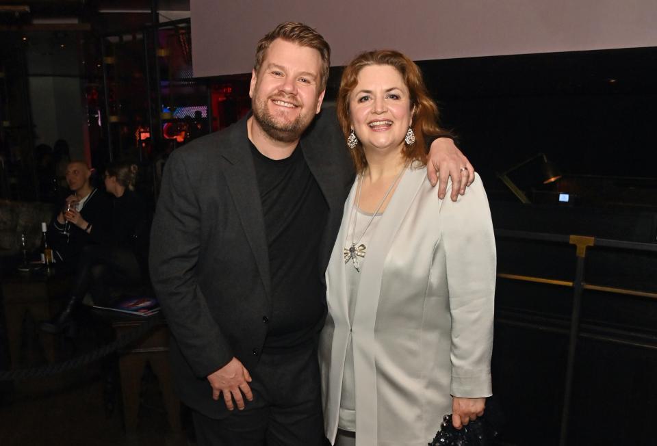 LONDON, ENGLAND - MARCH 21: James Corden and Ruth Jones attend the press night after party for 