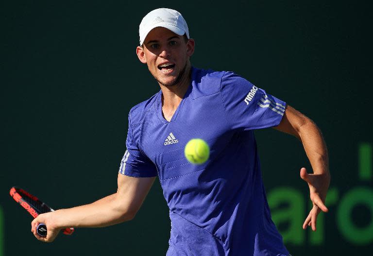 Dominic Thiem during his Miami Masters match against Andy Murray on April 1, 2015 in Key Biscayne