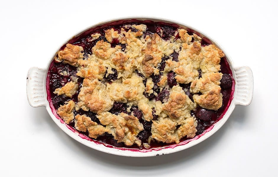 Blackberry-Cherry Cobbler with Honey Whipped Cream