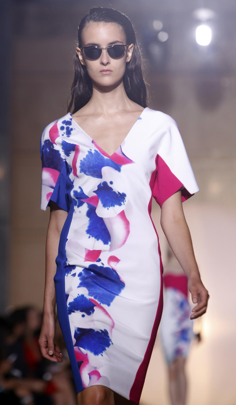 A model wears a creation for French fashion designer Roland Mouret's ready-to-wear Spring/Summer 2014 fashion collection, presented in Paris, Friday, Sept.27, 2013. (AP Photo/Thibault Camus)