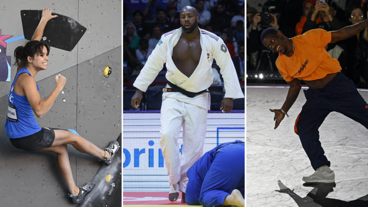 La championne d’escalade Oriane Bertone, le judoka Teddy Riner et le breakeur Danis Civil font partie des athlètes français d’ores et déjà assurés de participer aux JO de Paris, l’été prochain.