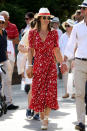 <p>Stepping out at the French Open, Pippa wore a red, printed Ralph Lauren wrap dress with a Roland-Garros fedora hat, Ray-Ban sunnies, heeled Castaner Urban espadrilles and an ultra cute straw, cross-body bag by Boho Bags. <br><em>[Photo: Getty]</em> </p>