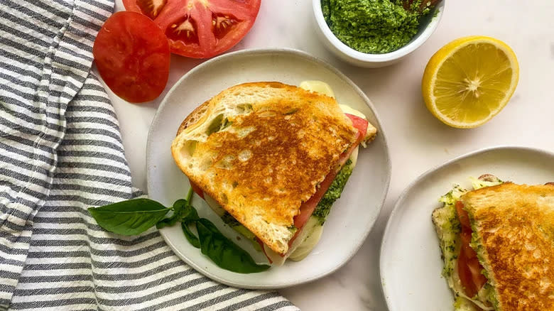 Grilled pesto mozzarella sandwich