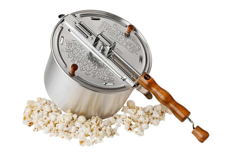 <p>"The Whirley Pop popcorn maker is the best one on the market. It’s fun because it has a hand crank on it, so kids can stand with an adult and spin out the kernels to make the perfect popcorn. I also like to use the special movie theater popcorn, which I think works best and comes with the salt and oil and smells great when it’s cooking. Kids get so excited every time you make it."</p> <p><strong>Buy It!</strong> Stovetop popper; $24, <a href="https://www.whirleypopshop.com/products/whirley-pop-stovetop-popcorn-popper-original-silver-2" rel="sponsored noopener" target="_blank" data-ylk="slk:whirleypopshop.com;elm:context_link;itc:0;sec:content-canvas" class="link ">whirleypopshop.com</a> </p>