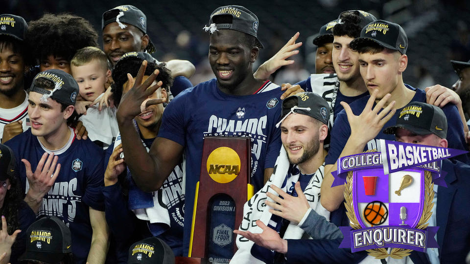 The UConn basketball team celebrates after winning the national championship
Bob Donnan-USA TODAY Sports