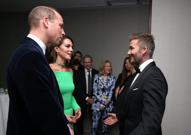 The Prince and Princess of Wales talk to David Beckham at the second annual Earthshot Prize Awards Ceremony (PA)