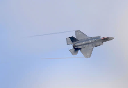 A Lockheed Martin Corp F-35 stealth fighter jet flies during a display at the Avalon Airshow in Victoria, Australia, March 3, 2017. AAP/Tracey Nearmy/via REUTERS