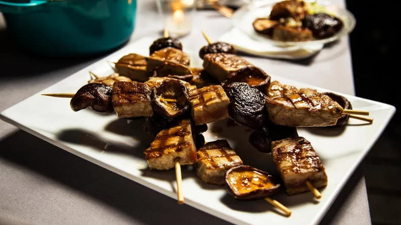 prepared tuna mushroom skewers