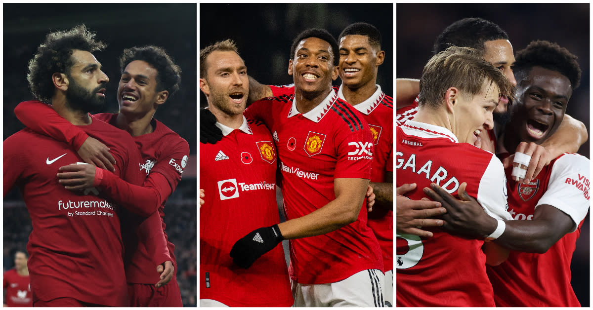 The most searched English Premier League clubs in 2022: (from left) Liverpool, Manchester United and Arsenal. (PHOTOS: Getty Images/Reuters)